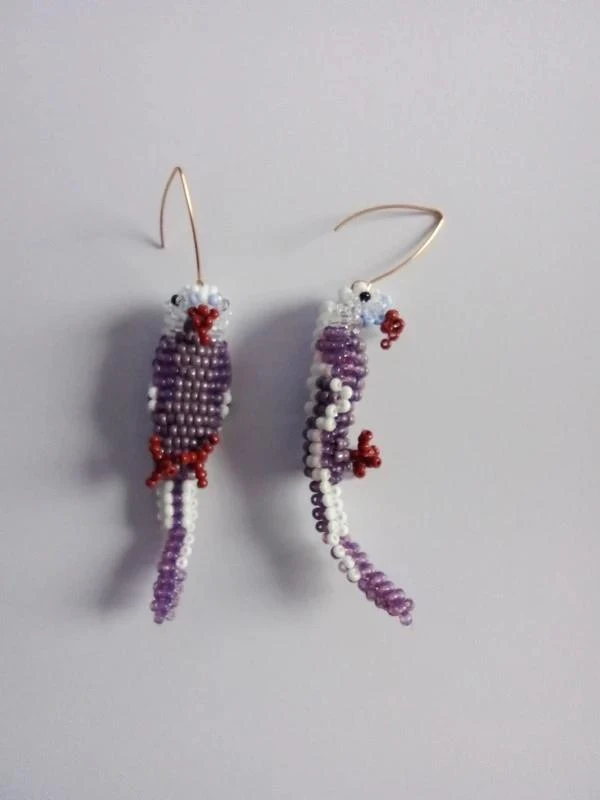 Brincos "papagaio roxo-branco" em pérolas – photo 6